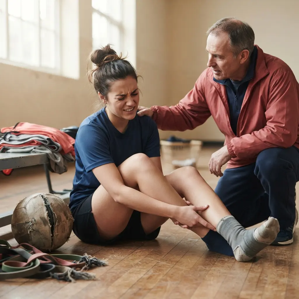 Injured athlete holding an ankle after an injury caused by unsafe sports facilities