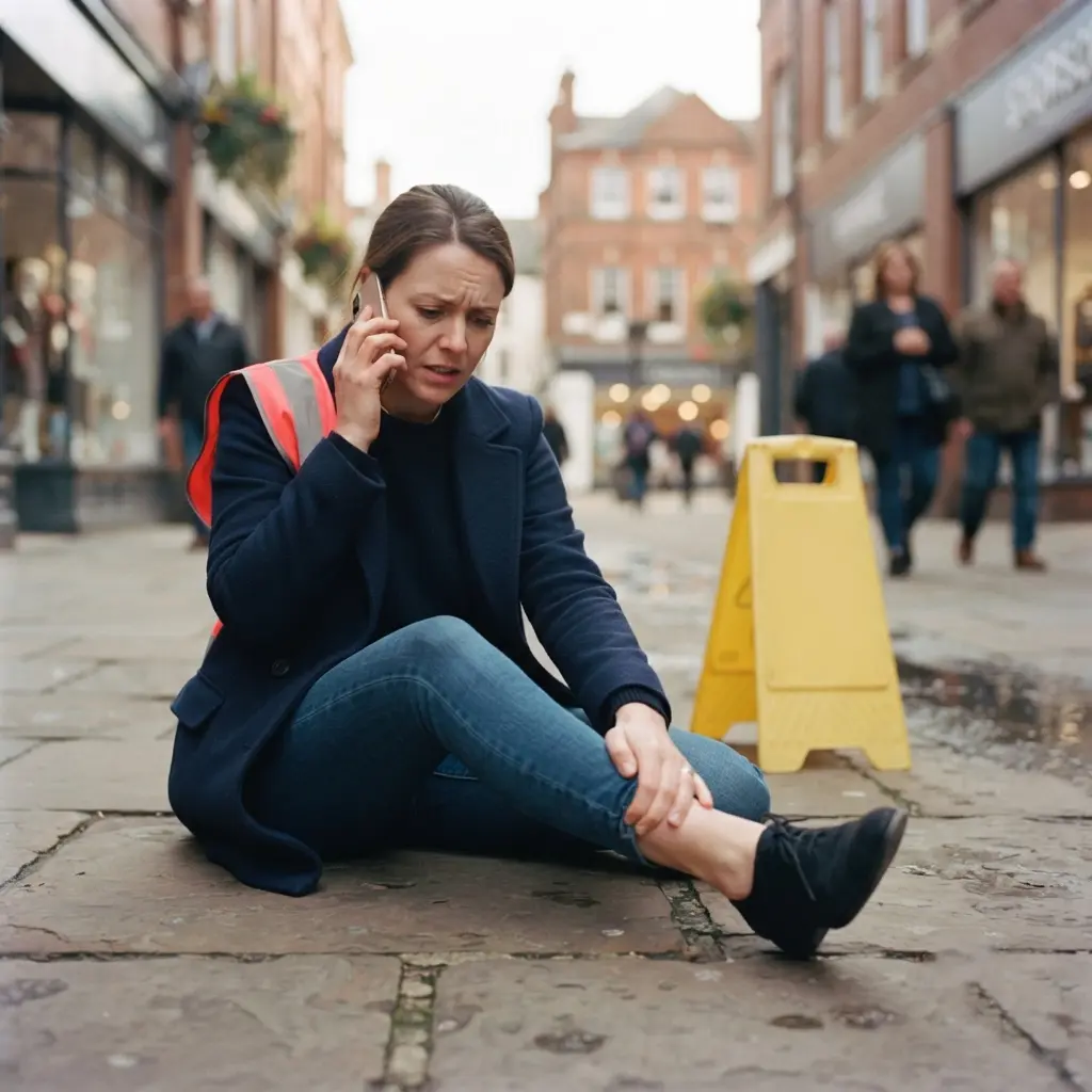 Injured person after a slip and trip fall calling to make a claim