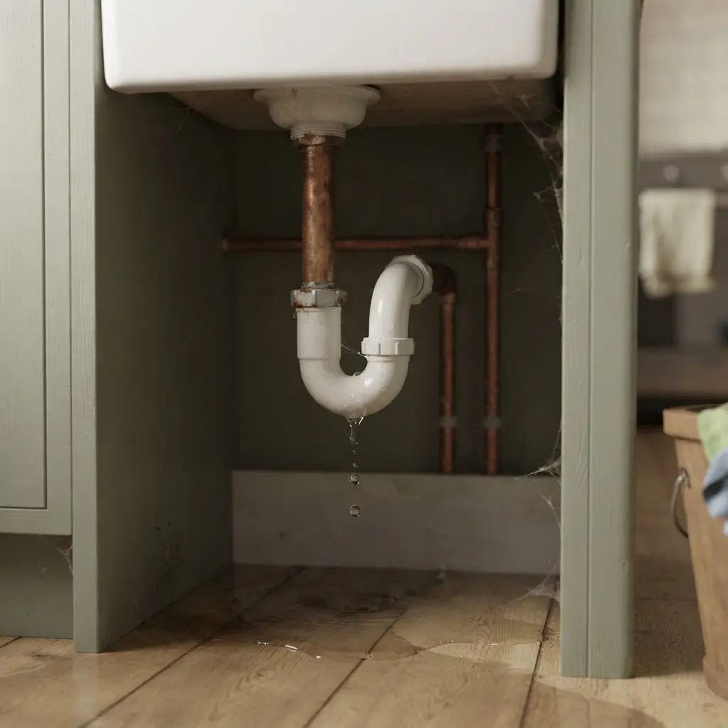Leaking pipe under a sink causing damp in a rented home