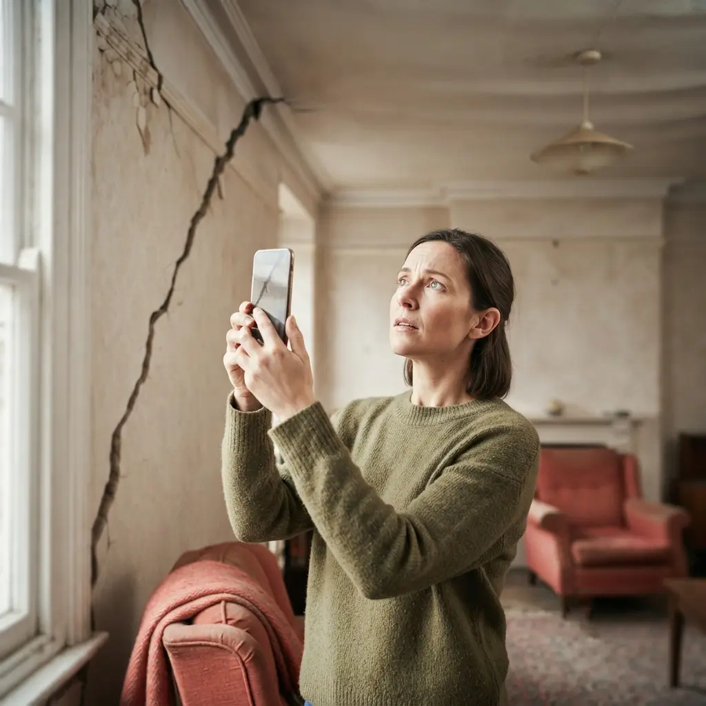 Tenant photographing structural damage to support a housing disrepair claim