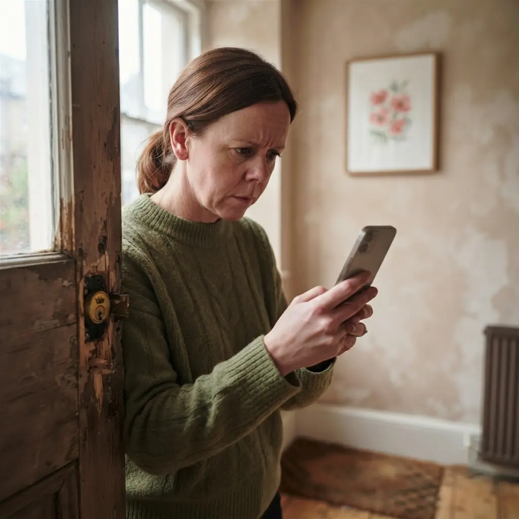 Tenant inspecting a broken door lock to support a housing disrepair claim