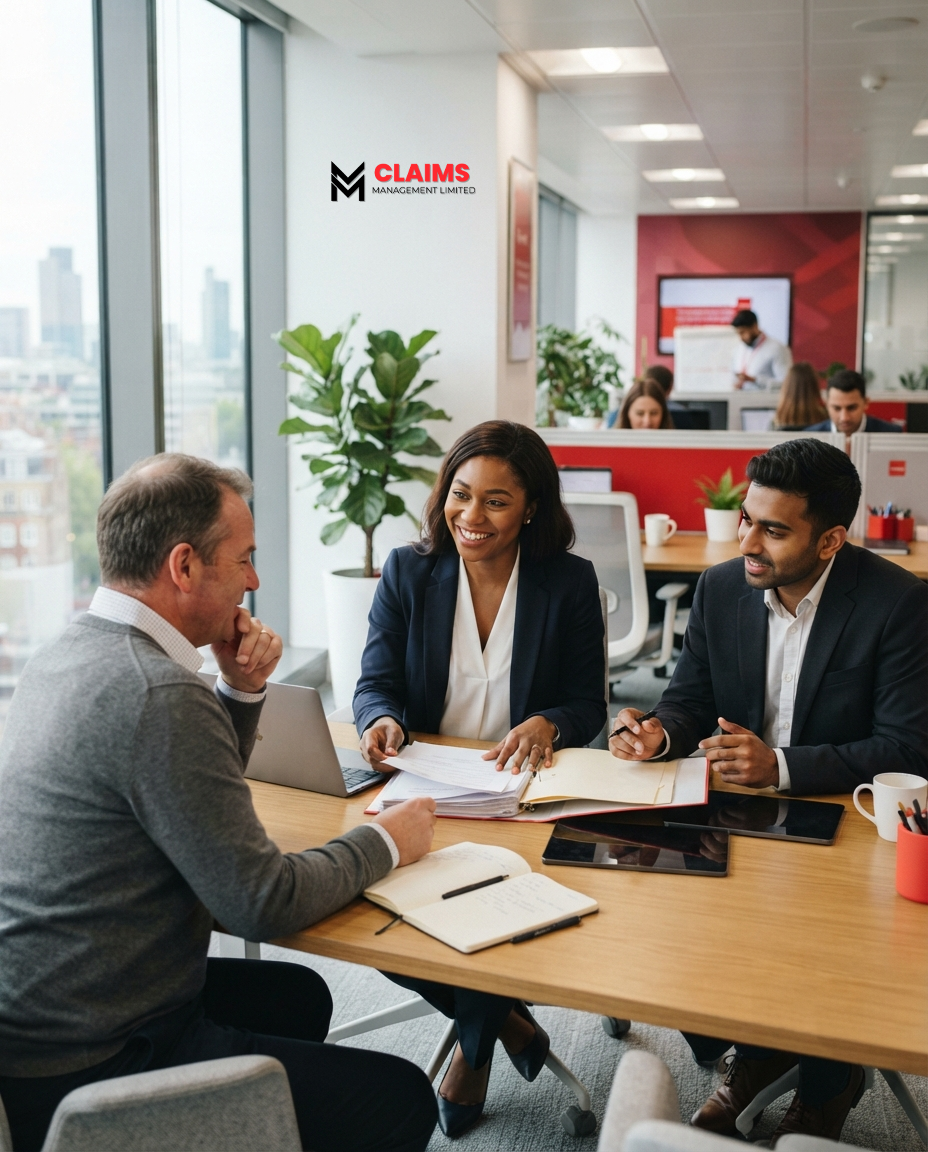 MM Claims Management team consulting with a client about their compensation claim