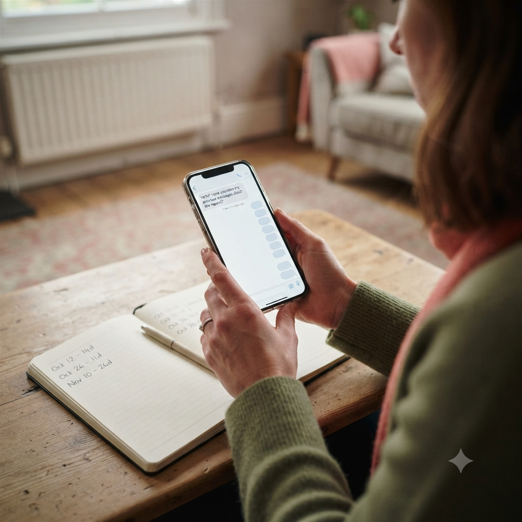 Tenant checking a phone for an unanswered reply about home repairs